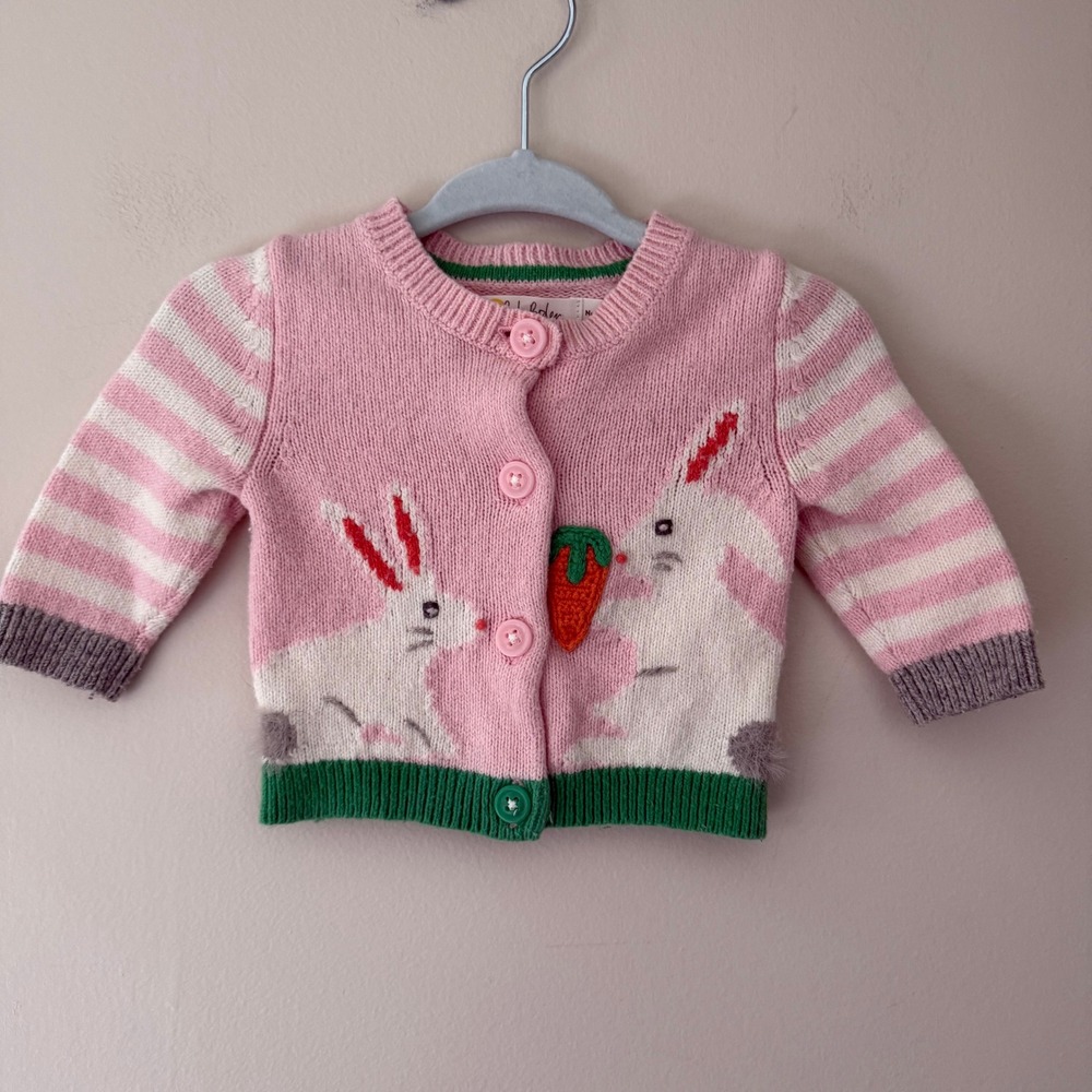 BabyBoden Pink Bunny Rabbit Intarsia Knit Cardigan Sweater Newborn 56cm